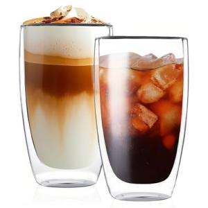 17oz Double Wall Glass Coffee Mugs - Set of 2