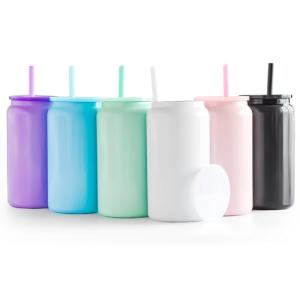 6 Pack Insulated Glass Tumblers with Lids and Straws