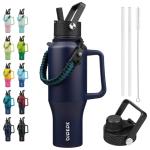 Navy Blue Insulated 35oz Water Bottle with Straw