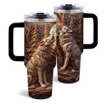40 Oz Wolf Tumbler with Handle and Straw