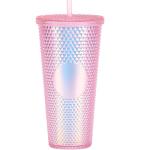 Pink Studded 24 Oz Tumbler with Straw