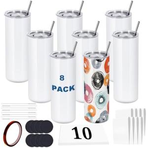 8-Pack 20 oz Stainless Steel Skinny Tumblers