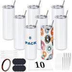 8-Pack 20 oz Stainless Steel Skinny Tumblers
