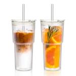 Double Wall Glass Tumblers with Lids and Straws