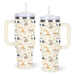 40oz Cat & Flower Tumbler with Handle