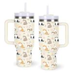 40oz Cat & Flower Tumbler with Handle