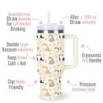 40oz Cat & Flower Tumbler with Handle