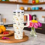 40oz Cat & Flower Tumbler with Handle