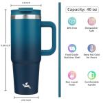 40 oz Insulated Tumbler with Handle and Straws
