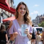 Light Blue Insulated Travel Coffee Tumbler 12oz