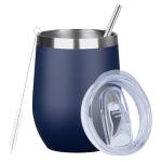 12 Oz Insulated Navy Wine Tumbler with Lid