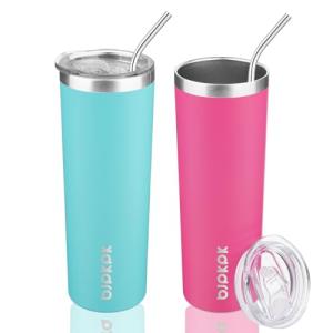 2 Pack 20oz Insulated Skinny Tumblers - Turquoise & Pink