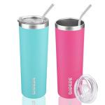 2 Pack 20oz Insulated Skinny Tumblers - Turquoise & Pink