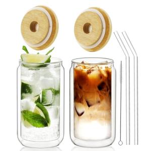 12oz Insulated Glass Tumblers with Bamboo Lids