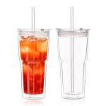 20oz Clear Double Wall Glass Tumblers with Lids