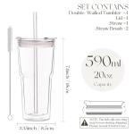 20oz Clear Double Wall Glass Tumblers with Lids