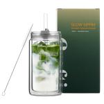 Double-Wall Glass Tumbler with Lid and Straw