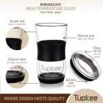 Tupkee 20 oz Double Wall Glass Tumbler With Lid – All Glass Hand Blown Reusable Insulated Travel Mug - For Coffee, Tea, Boba, Iced Coffee, and Smoothie Cup To Go – Black