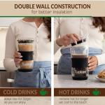 Tupkee 20 oz Double Wall Glass Tumbler With Lid – All Glass Hand Blown Reusable Insulated Travel Mug - For Coffee, Tea, Boba, Iced Coffee, and Smoothie Cup To Go – Black
