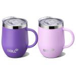Mollcity Tumbler with Lid and Straw-12 oz Stainless Steel Double Wall Vacuum Insulated Tumbler Cup with Handle (Purple-Purple Pink)
