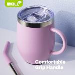 Mollcity Tumbler with Lid and Straw-12 oz Stainless Steel Double Wall Vacuum Insulated Tumbler Cup with Handle (Purple-Purple Pink)