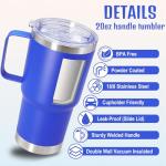 ATQTQ 20 oz Tumbler with Handle and Lid, Stainless Steel Tumbler Insulated Travel Coffee Mug, Spill Proof Double Wall Vacuum Tumbler Cup Keep Drink Hot & Cold, Dark Blue, 1 Pack