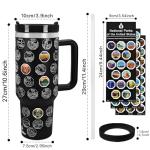 XccMe 63 National Parks Water Bottle with Stickers,40 oz Tumbler with Handle and Straw,2 Lids,40 oz Double Wall Insulated Tumbler,Stainless Steel Leak Proof Tumbler,Travel Coffee Mug (Black)