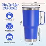 ATQTQ 20 oz Tumbler with Handle and Lid, Stainless Steel Tumbler Insulated Travel Coffee Mug, Spill Proof Double Wall Vacuum Tumbler Cup Keep Drink Hot & Cold, Dark Blue, 1 Pack