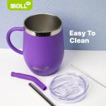 Mollcity Tumbler with Lid and Straw-12 oz Stainless Steel Double Wall Vacuum Insulated Tumbler Cup with Handle (Purple-Purple Pink)