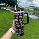 XccMe 63 National Parks Water Bottle with Stickers,40 oz Tumbler with Handle and Straw,2 Lids,40 oz Double Wall Insulated Tumbler,Stainless Steel Leak Proof Tumbler,Travel Coffee Mug (Black)