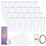 24 Pack White 20oz Skinny Sublimation Tumblers