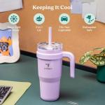 24 oz Stainless Steel Tumbler with Handle - Lilac Bud