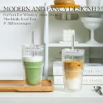 16oz Double Wall Ribbed Glass Tumblers with Straws