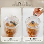 16oz Double Wall Ribbed Glass Tumblers with Straws