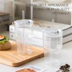 16oz Double Wall Ribbed Glass Tumblers with Straws