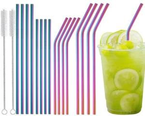 16-Pack Rainbow Metal Straws with Cleaning Brush