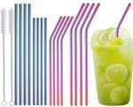 16-Pack Rainbow Metal Straws with Cleaning Brush
