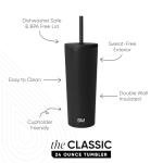 Midnight Black Insulated Tumbler with Straw - 24oz