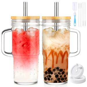Bamboo Lid Tumbler Set - 24oz Mason Jars