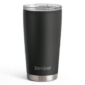 SANDJEST 20oz Black Stainless Steel Travel Tumbler