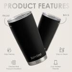 SANDJEST 20oz Black Stainless Steel Travel Tumbler