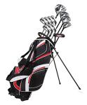18 Piece Men's Complete Golf Club Package Set With Titanium Driver, #3 & #5 Fairway Woods, #4 Hybrid, 5-SW Irons, Putter, Stand Bag, 4 H/C's (Red, Tall Size +1")