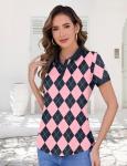 LOMON Women's Pink Plaid Golf Polo Shirt