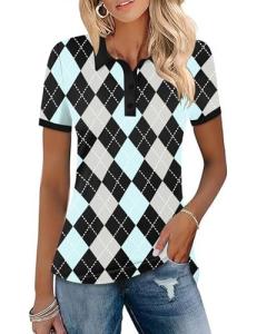 LOMON Women's Lightweight Golf Polo - Black Plaid