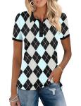 LOMON Women's Lightweight Golf Polo - Black Plaid
