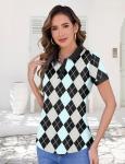 LOMON Women's Lightweight Golf Polo - Black Plaid