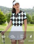 LOMON Women's Lightweight Golf Polo - Black Plaid