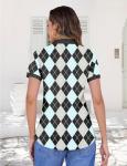 LOMON Women's Lightweight Golf Polo - Black Plaid