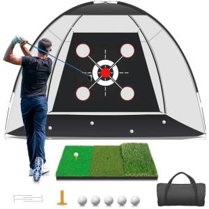 KLAODOT Golf Net and Practice Mat Combo 10x7FT