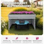 tectake® Mähroboter Garage mit Pflanzenkasten, wetterfest